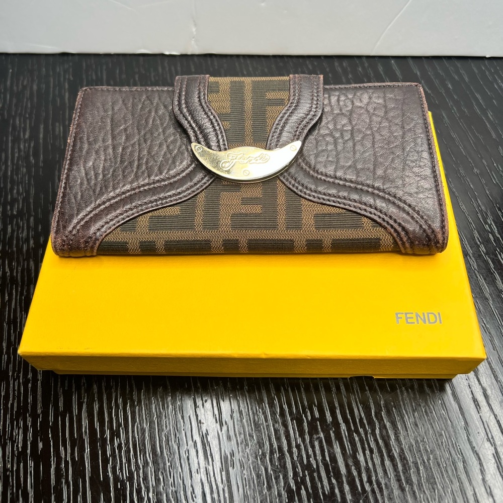 FENDI Limited Edition Tobacco Zucca canvas & Leather Spy Continental wallet
